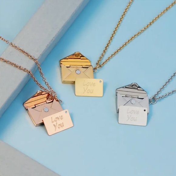 🍏50% OFF/3+..Envelope Locket Necklace with Message "Love You" (Rose Gold Color) - Picture 12 of 12